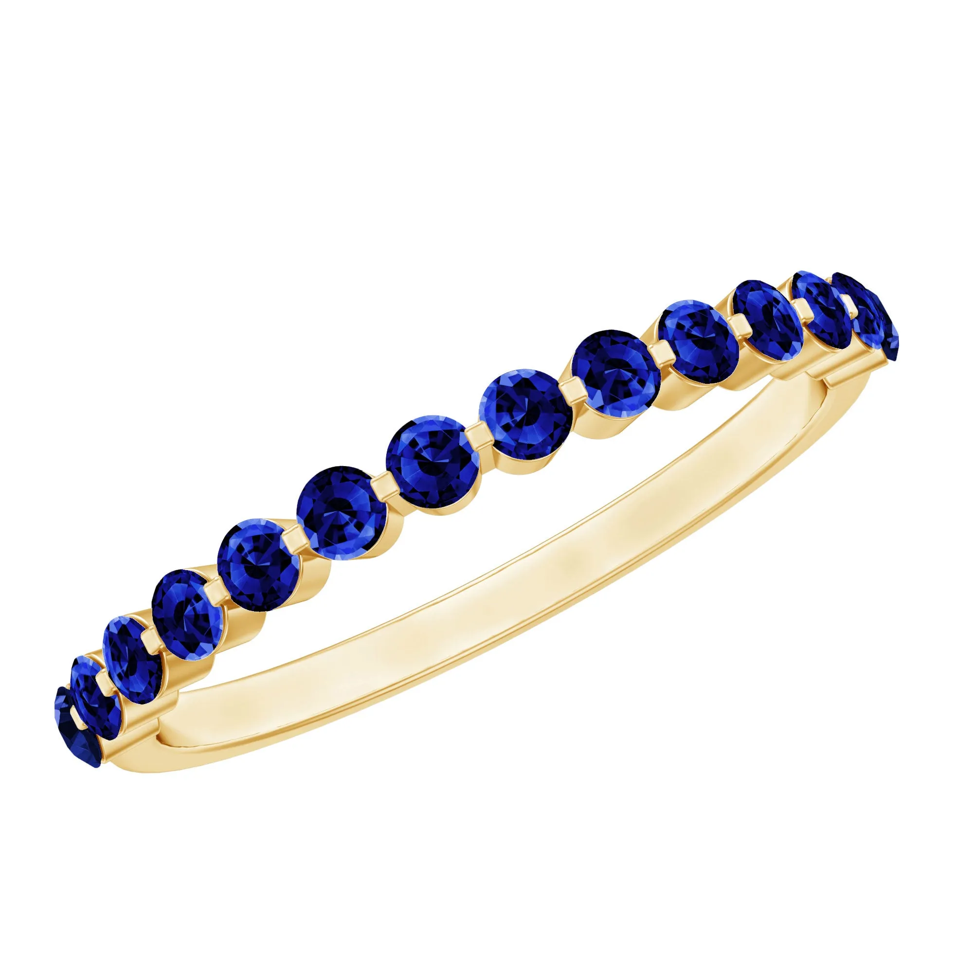 Lab Grown Blue Sapphire Floating Half Eternity Band Ring