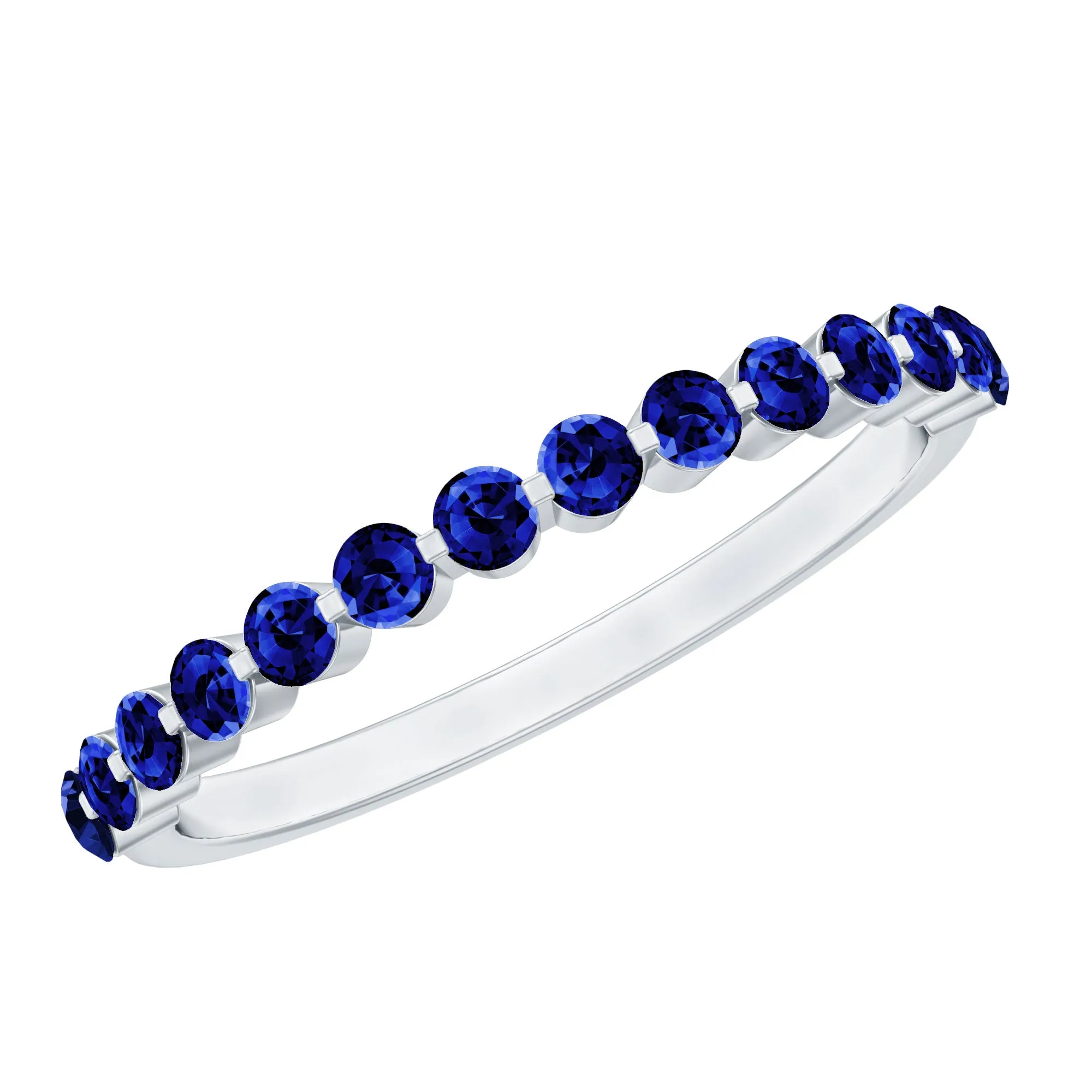 Lab Grown Blue Sapphire Floating Half Eternity Band Ring