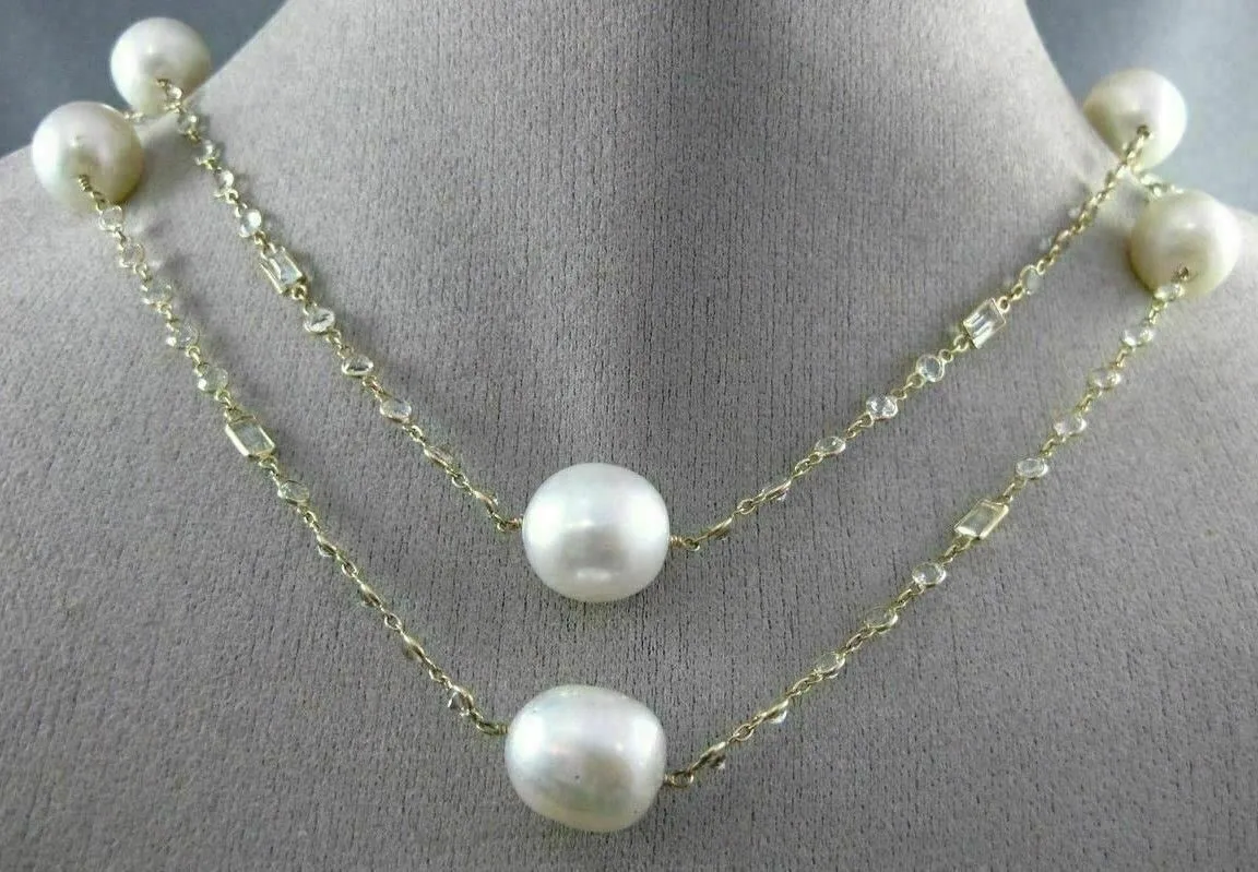 LARGE 15.0CT WHITE QUARTZ & SOUTH SEA PEARL 14K YELLOW GOLD BY THE YARD NECKLACE