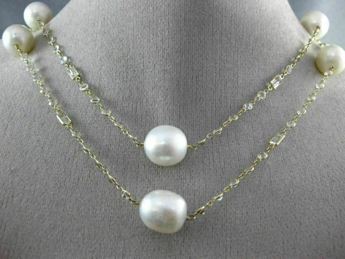 LARGE 15.0CT WHITE QUARTZ & SOUTH SEA PEARL 14K YELLOW GOLD BY THE YARD NECKLACE