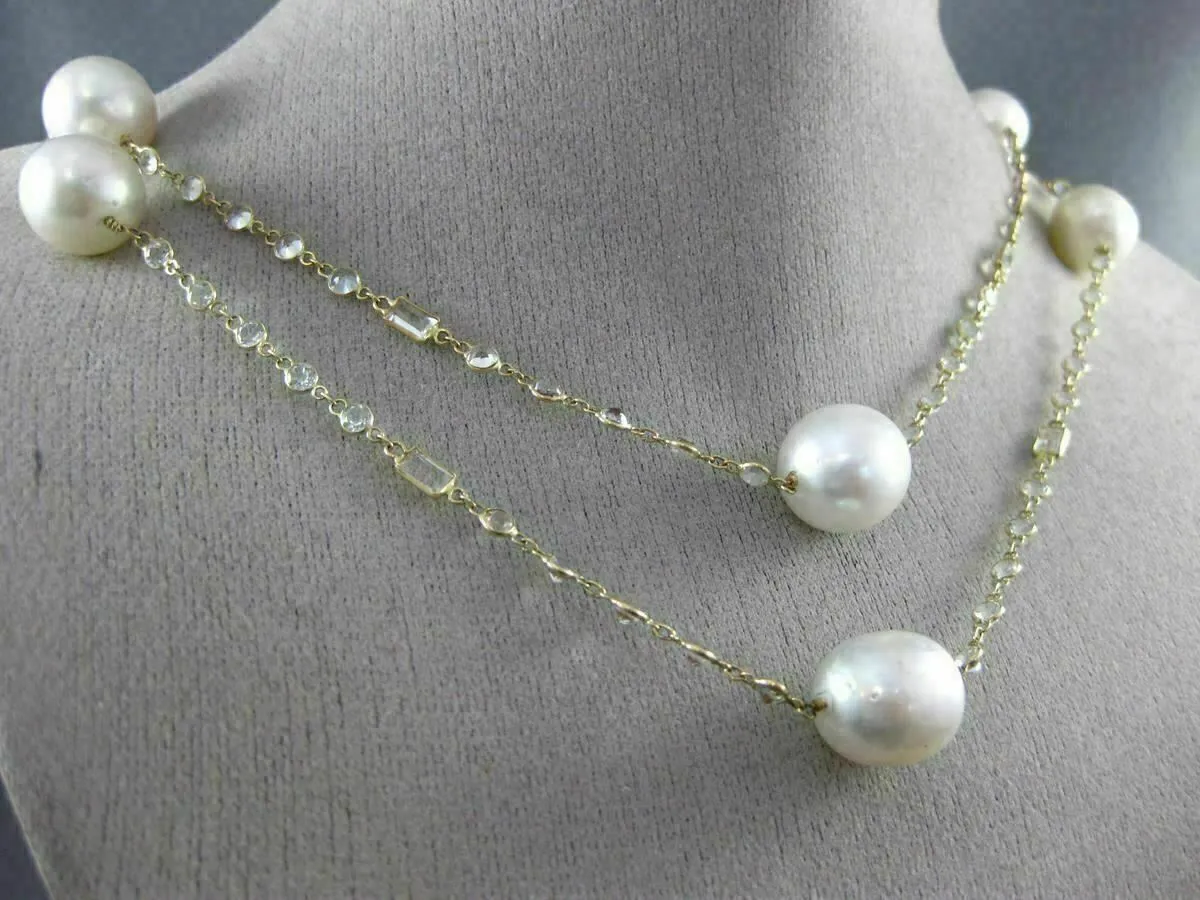 LARGE 15.0CT WHITE QUARTZ & SOUTH SEA PEARL 14K YELLOW GOLD BY THE YARD NECKLACE