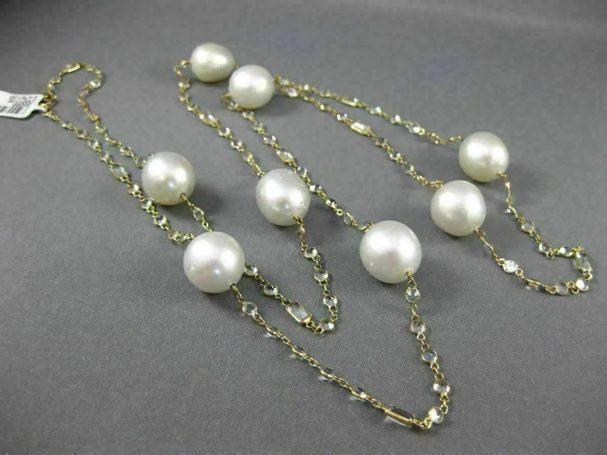 LARGE 15.0CT WHITE QUARTZ & SOUTH SEA PEARL 14K YELLOW GOLD BY THE YARD NECKLACE
