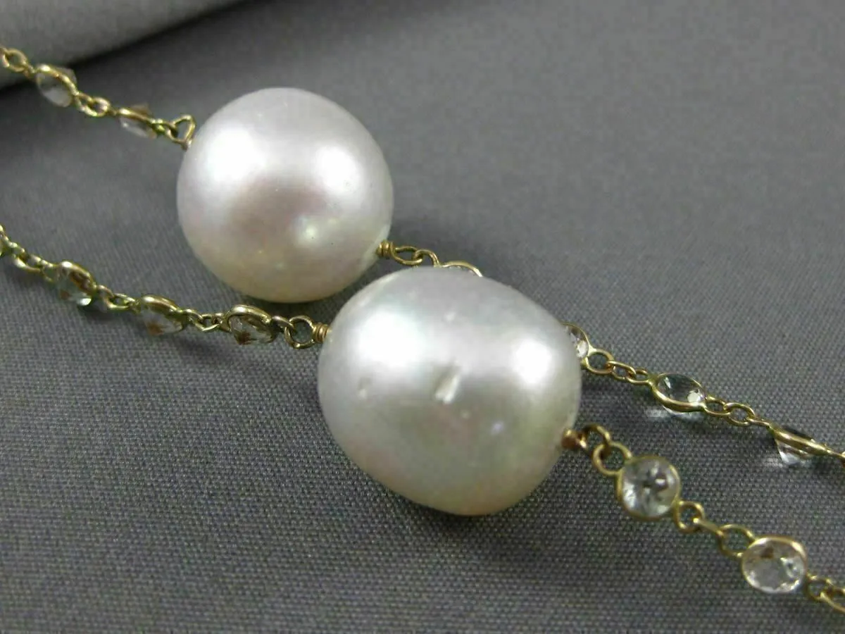 LARGE 15.0CT WHITE QUARTZ & SOUTH SEA PEARL 14K YELLOW GOLD BY THE YARD NECKLACE
