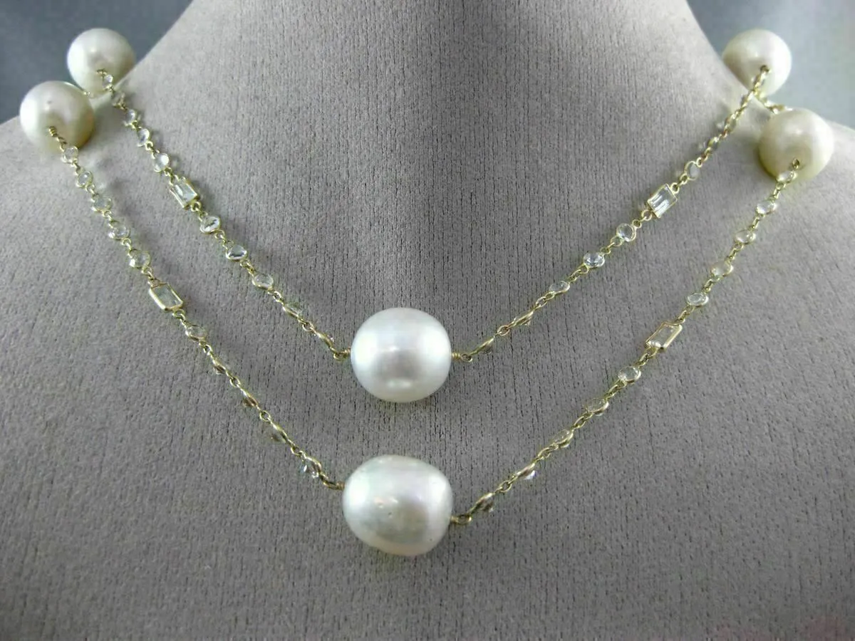 LARGE 15.0CT WHITE QUARTZ & SOUTH SEA PEARL 14K YELLOW GOLD BY THE YARD NECKLACE