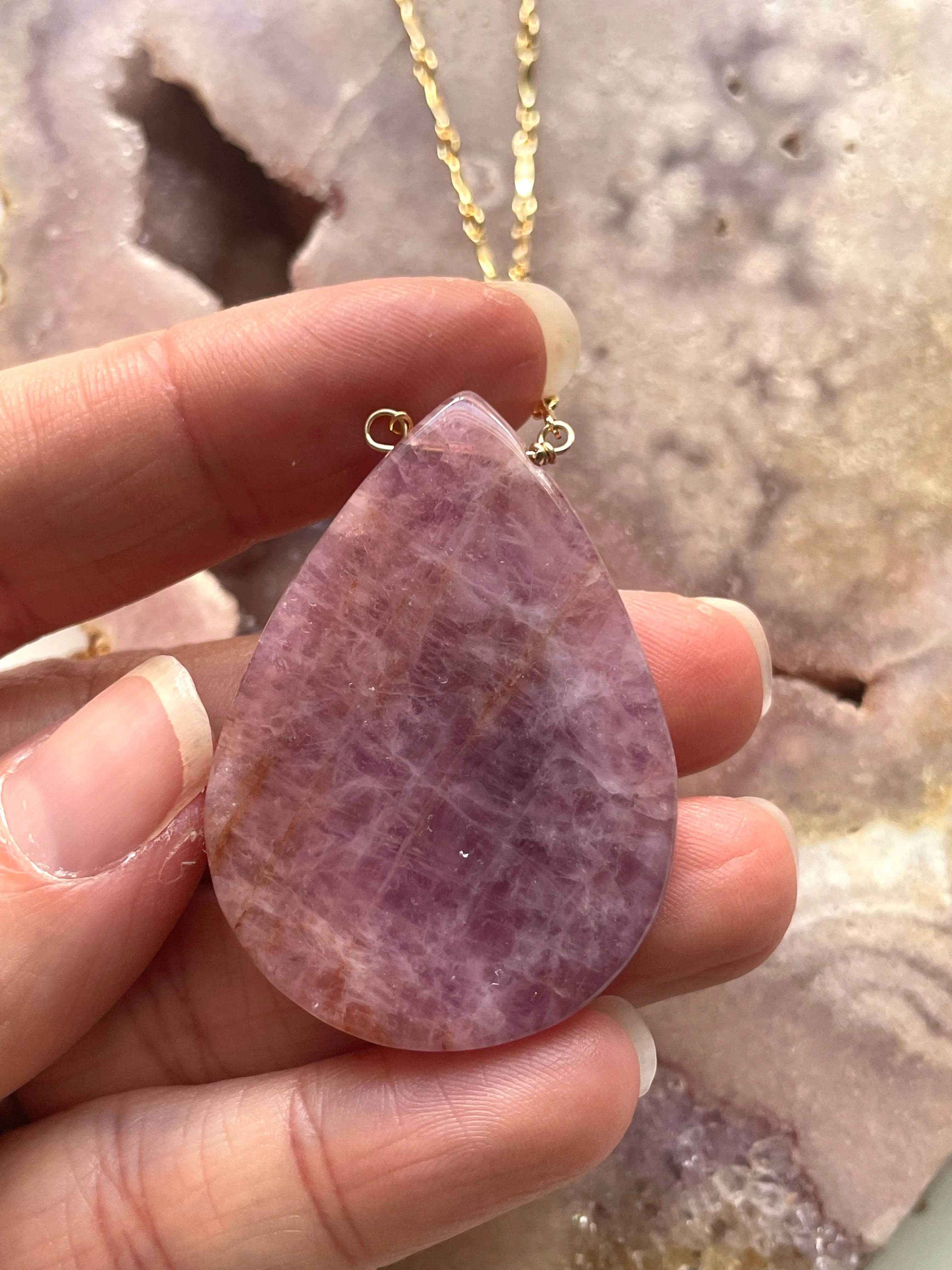 Large Rose Quartz Statement Crystal Necklace Gold Filled
