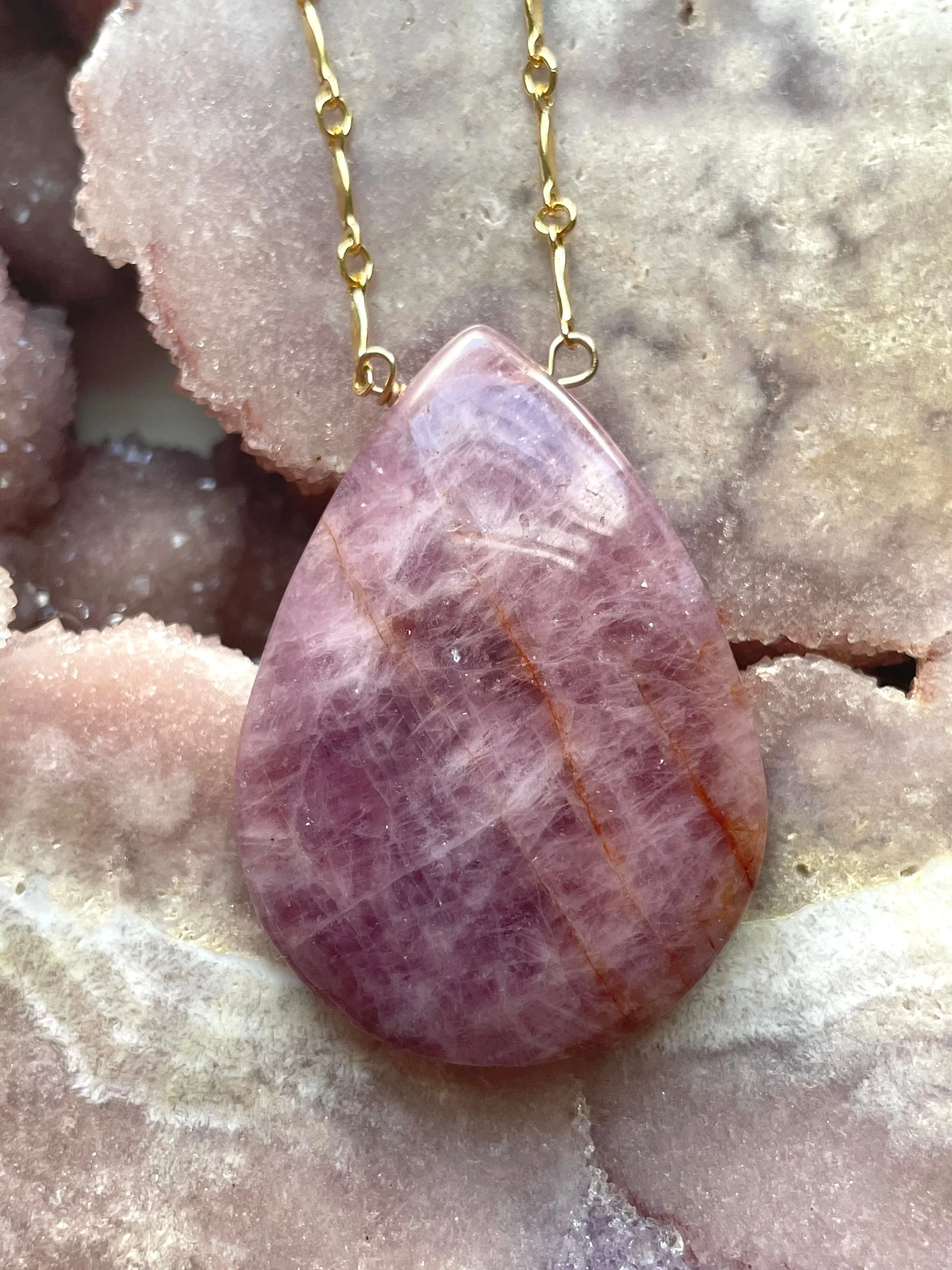 Large Rose Quartz Statement Crystal Necklace Gold Filled