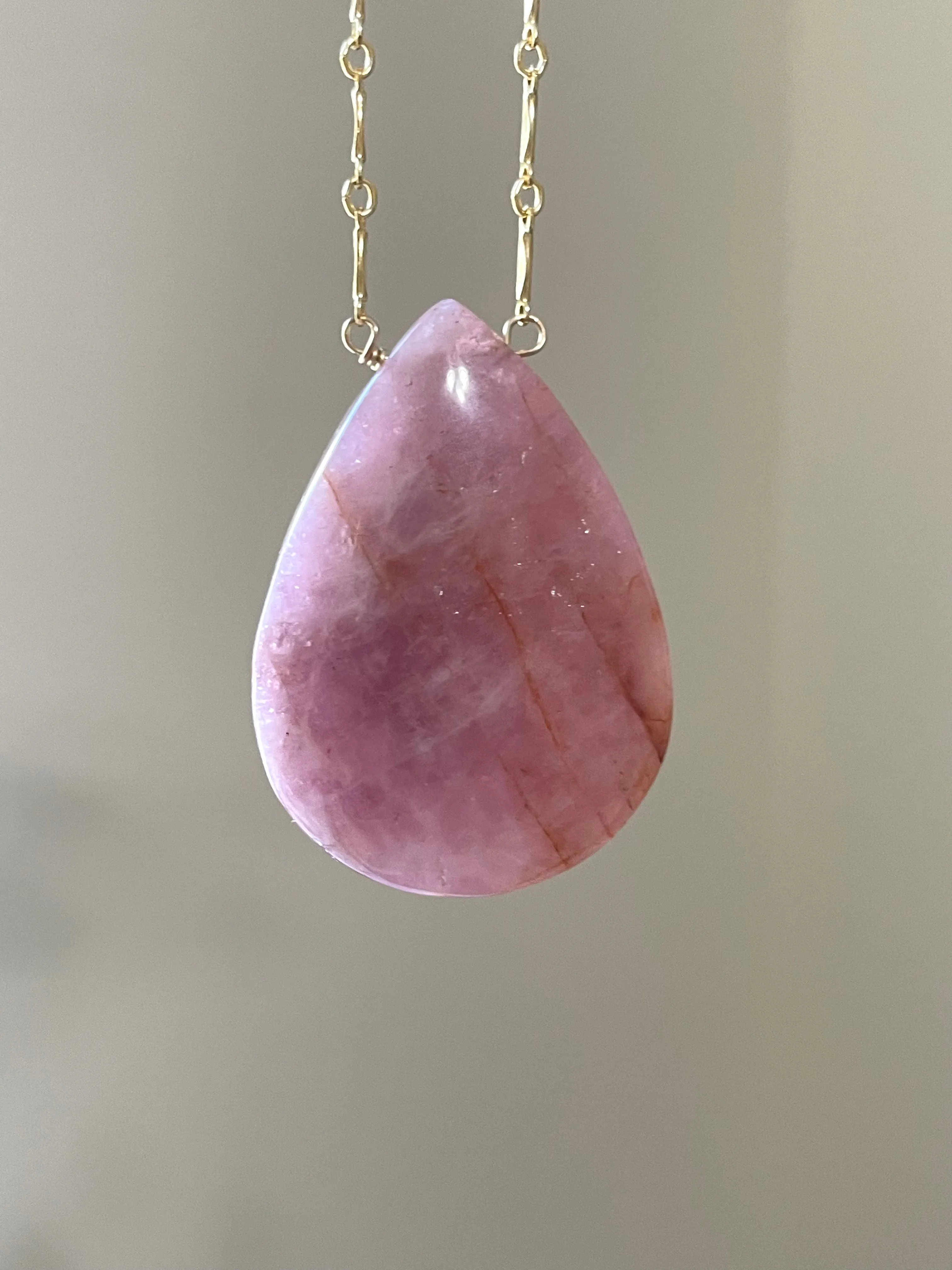 Large Rose Quartz Statement Crystal Necklace Gold Filled