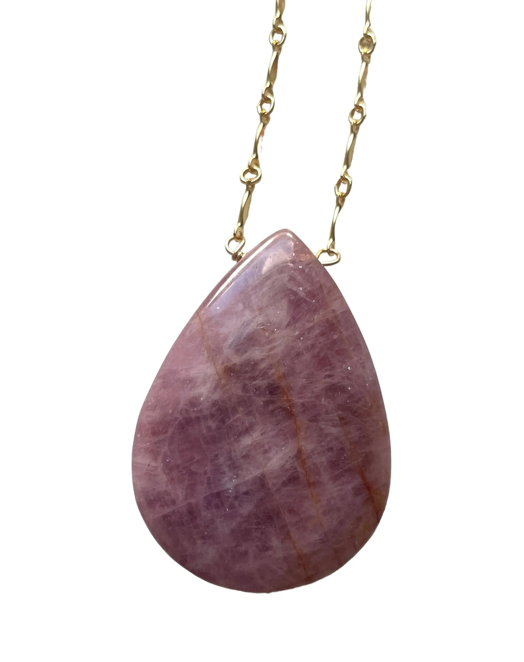 Large Rose Quartz Statement Crystal Necklace Gold Filled