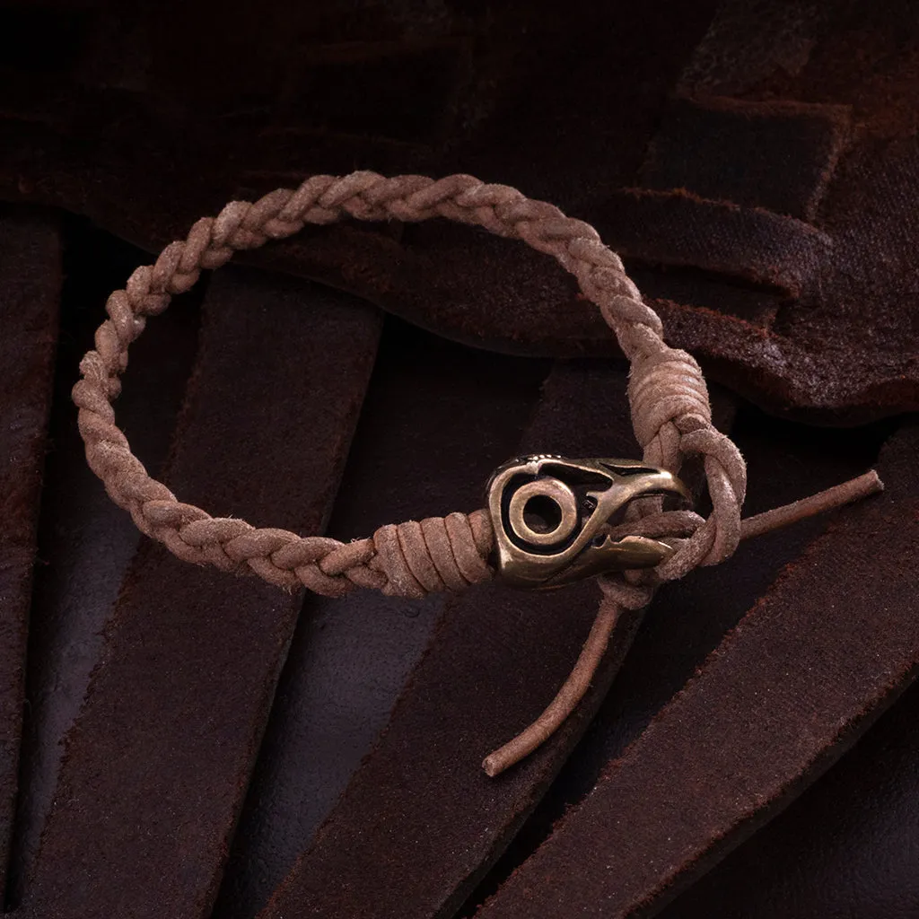 Leather Bracelet, Bronze Raven