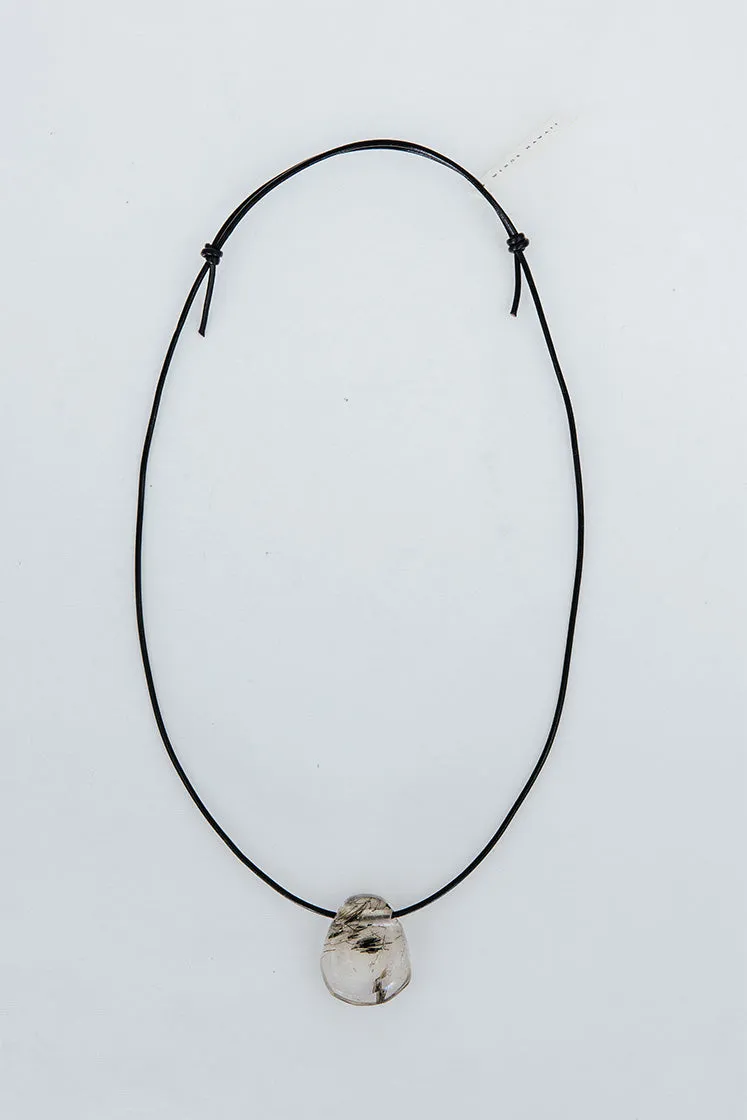 Leather Necklace - Tourmalated Quartz