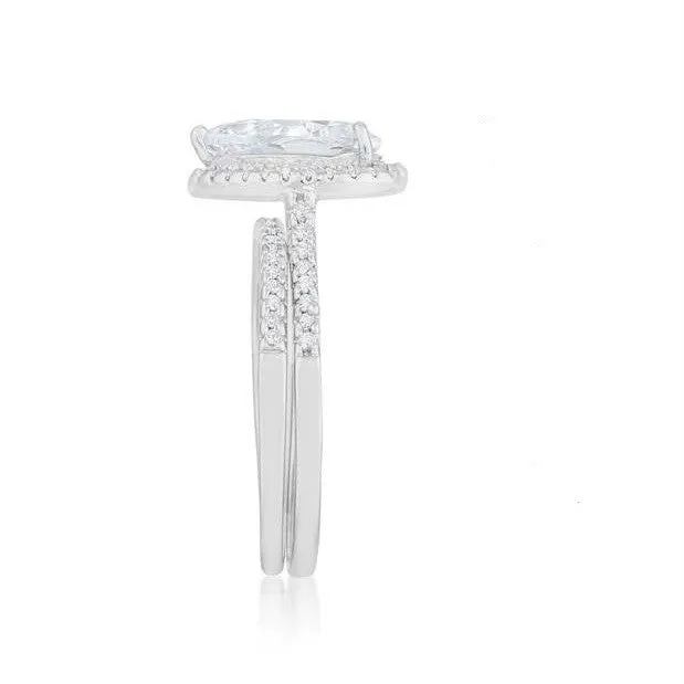 Leoda 2ct Pear Halo Engagement Ring Set | 3.2ct