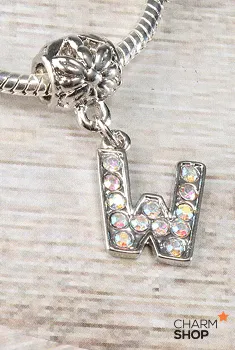 Letter W Rhinestone Bead Charm