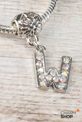 Letter W Rhinestone Bead Charm
