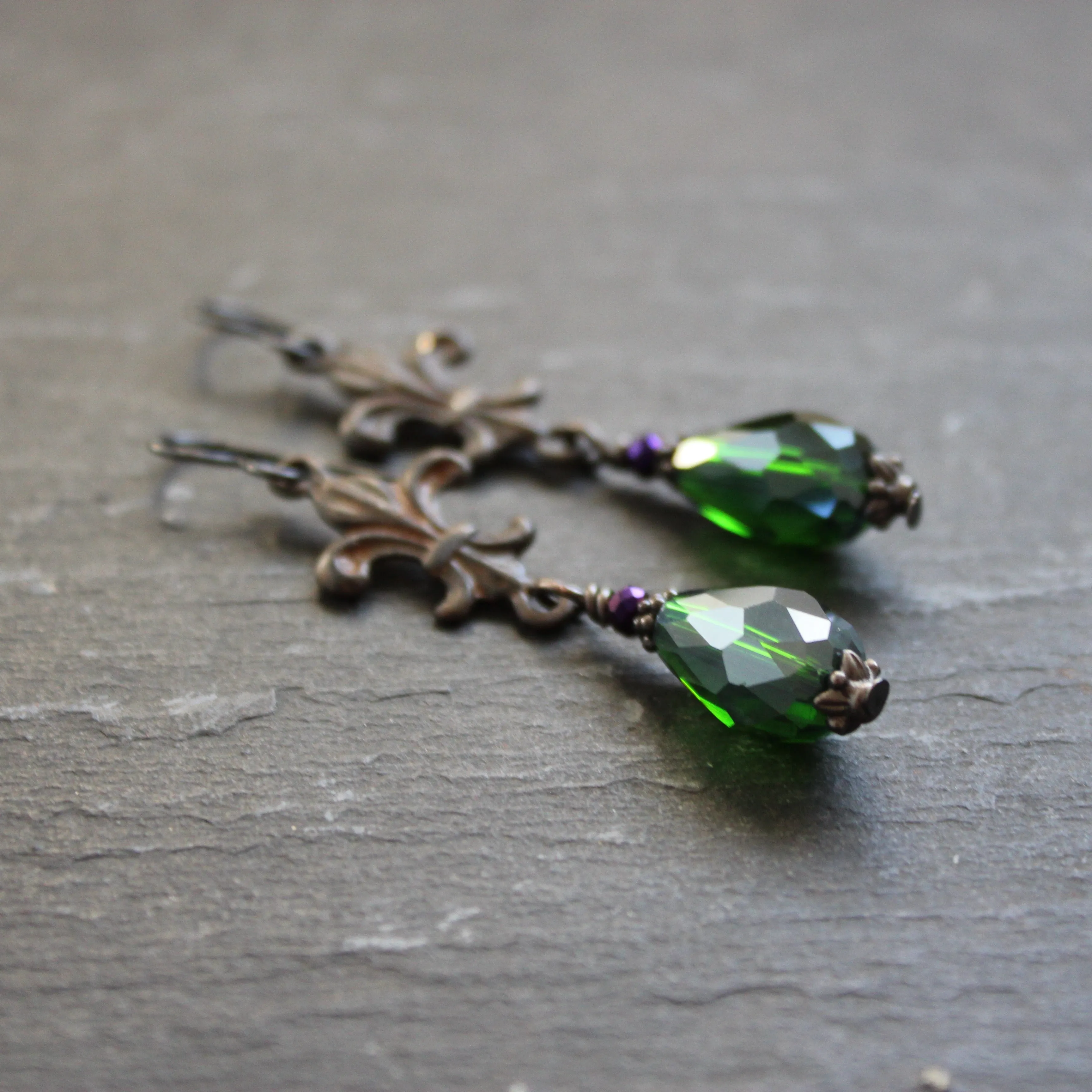Long Decadent Fleur de Lis Earrings