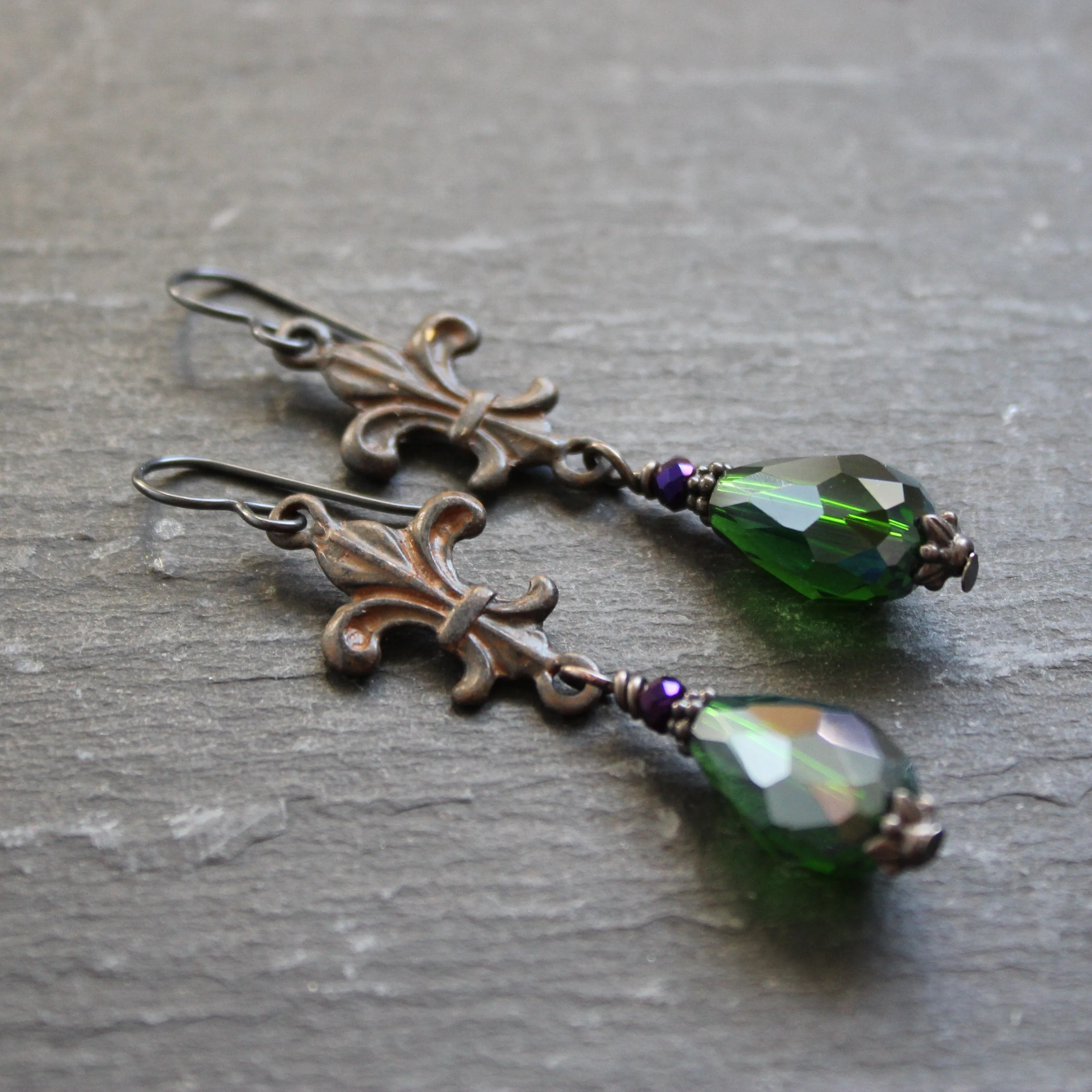 Long Decadent Fleur de Lis Earrings