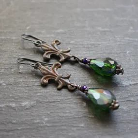 Long Decadent Fleur de Lis Earrings