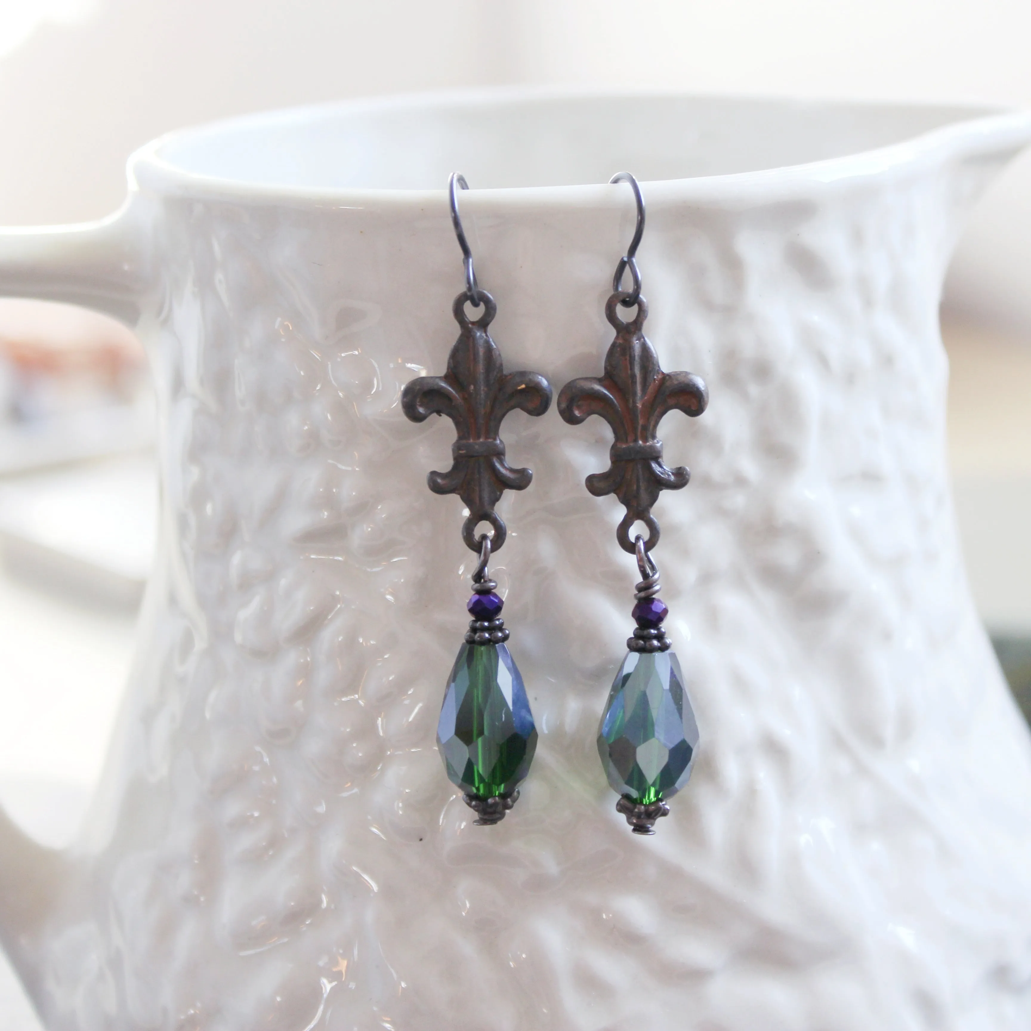 Long Decadent Fleur de Lis Earrings