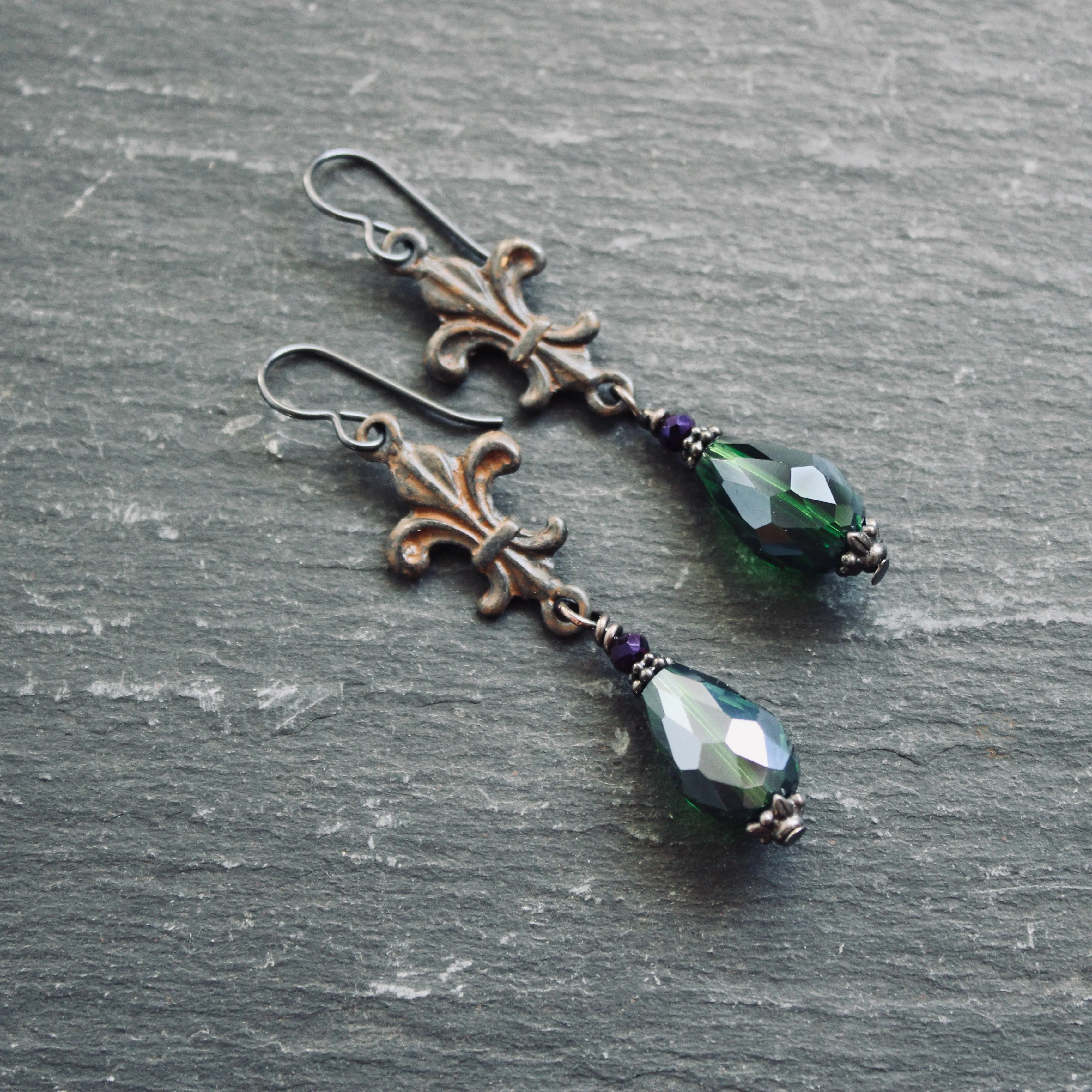 Long Decadent Fleur de Lis Earrings