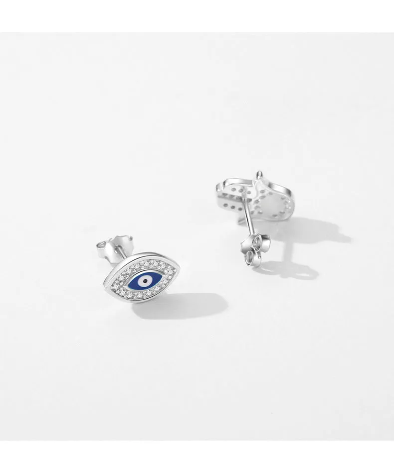 Luxurious S925 Sterling Silver Devil's Eye Earrings with Micro-Inlay Fatima's Hand