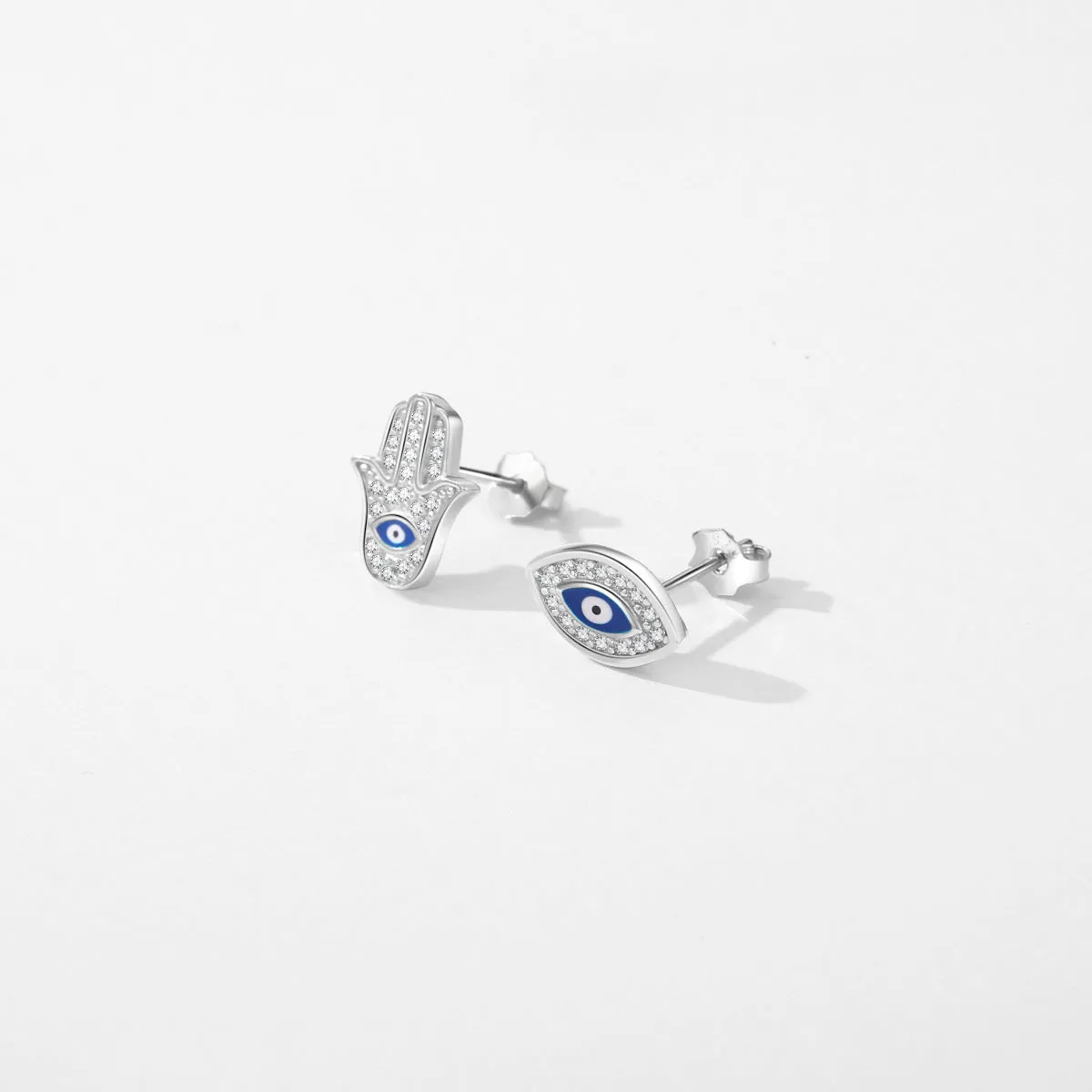Luxurious S925 Sterling Silver Devil's Eye Earrings with Micro-Inlay Fatima's Hand