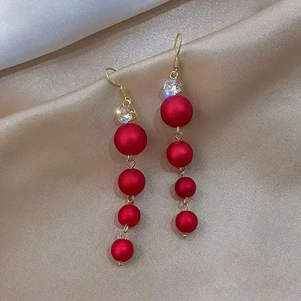 Luxury Gold Color Zircon Bowknot Stud Earrings For Women Pearl Cherries Fruit Red Festive Earring Girls Christmas Jewelry Gifts