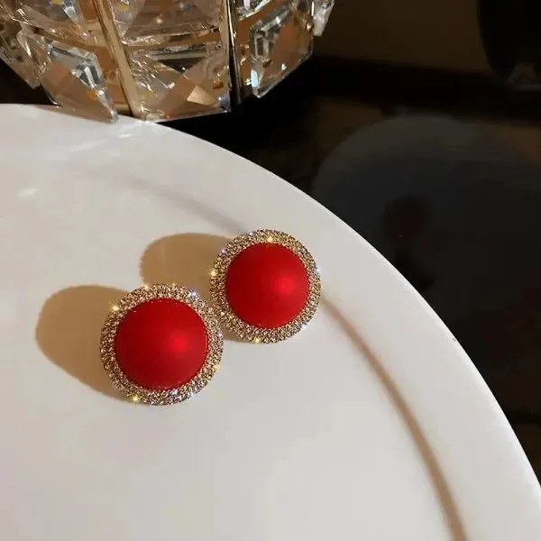 Luxury Gold Color Zircon Bowknot Stud Earrings For Women Pearl Cherries Fruit Red Festive Earring Girls Christmas Jewelry Gifts