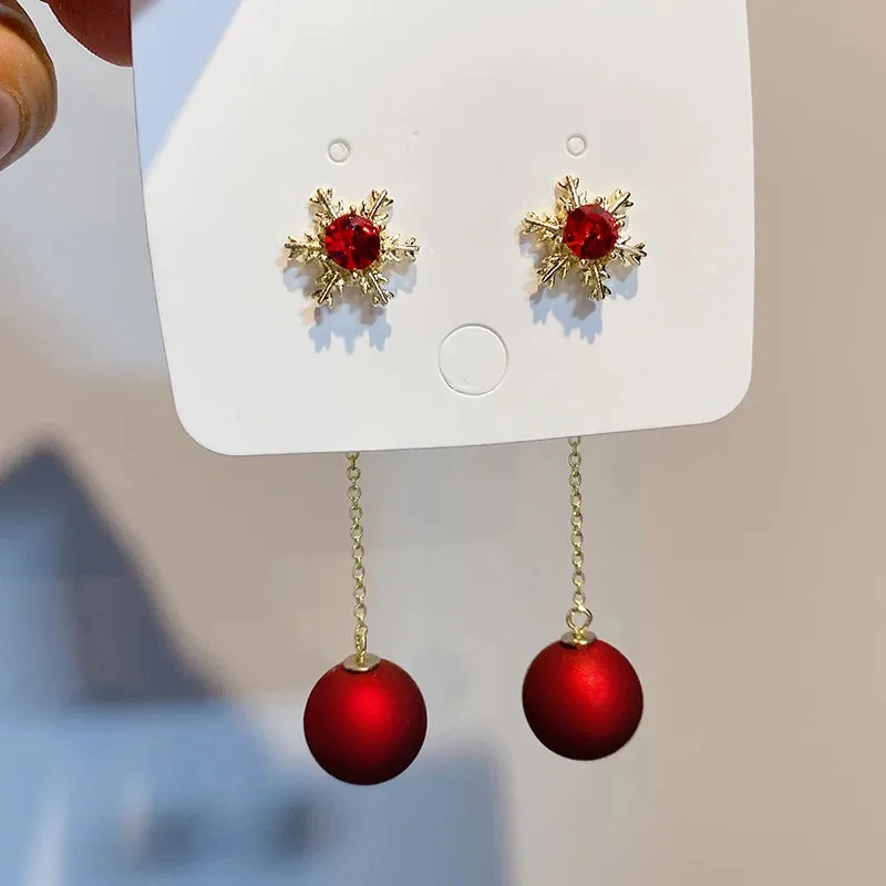 Luxury Gold Color Zircon Bowknot Stud Earrings For Women Pearl Cherries Fruit Red Festive Earring Girls Christmas Jewelry Gifts