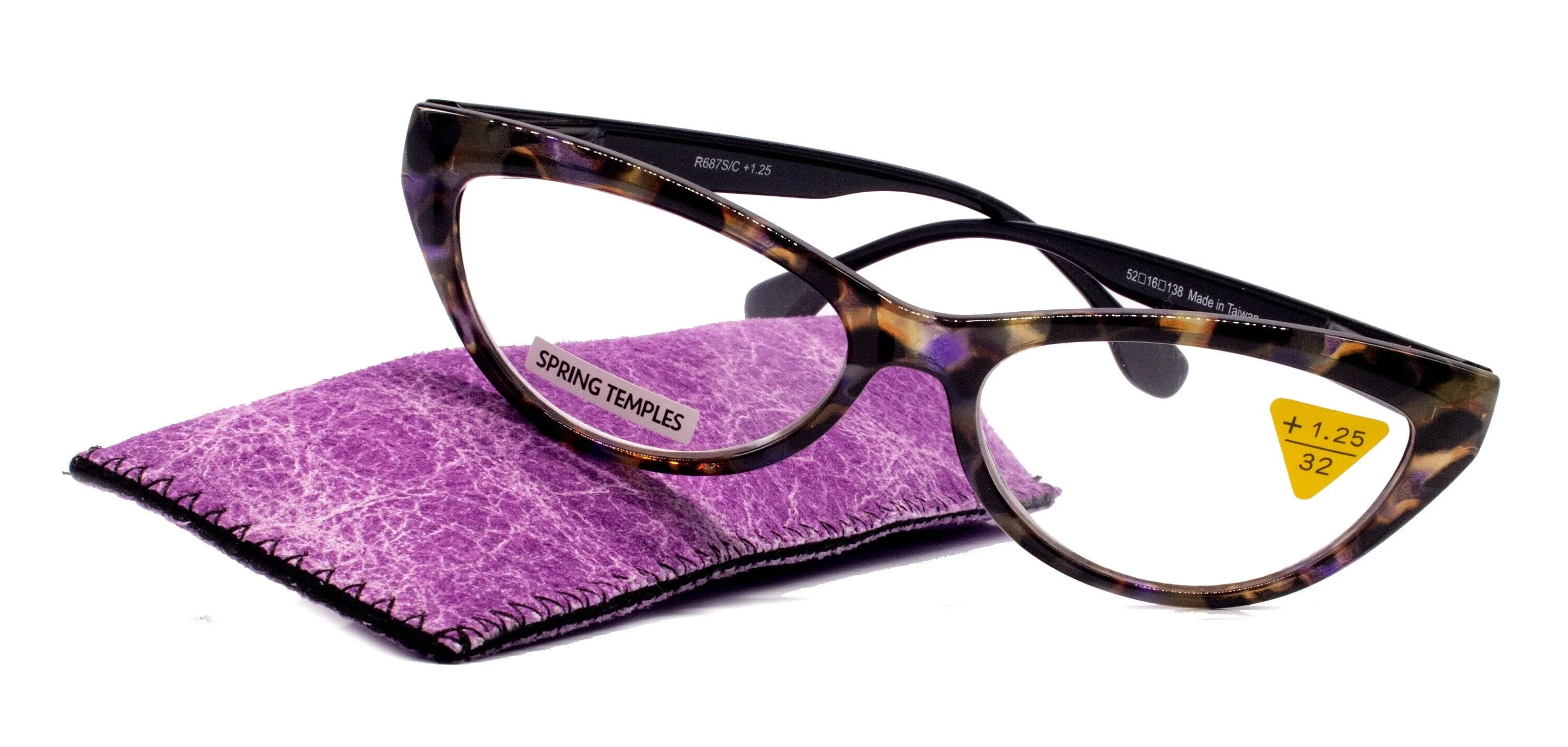 Lynx, (Premium) Reading Glass, High End Readers  1.25.. 3 Magnifying, Cat Eye optical Frame, Tortoise Shell (Brown, Purple) NY Fifth Avenue