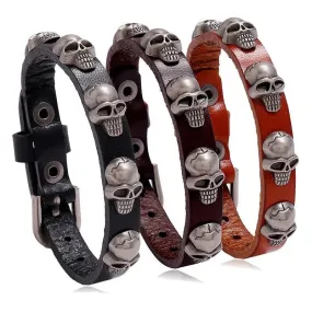 Marshal Punk Skull Leather Bracelet Hip Hop Jewelry for Men Adjustable Vintage Bracelets