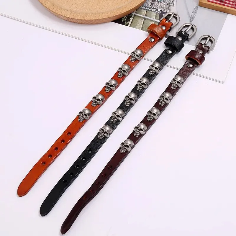 Marshal Punk Skull Leather Bracelet Hip Hop Jewelry for Men Adjustable Vintage Bracelets