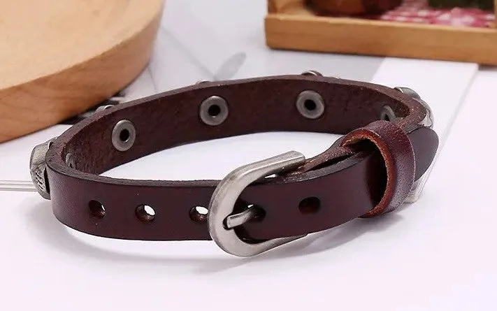 Marshal Punk Skull Leather Bracelet Hip Hop Jewelry for Men Adjustable Vintage Bracelets