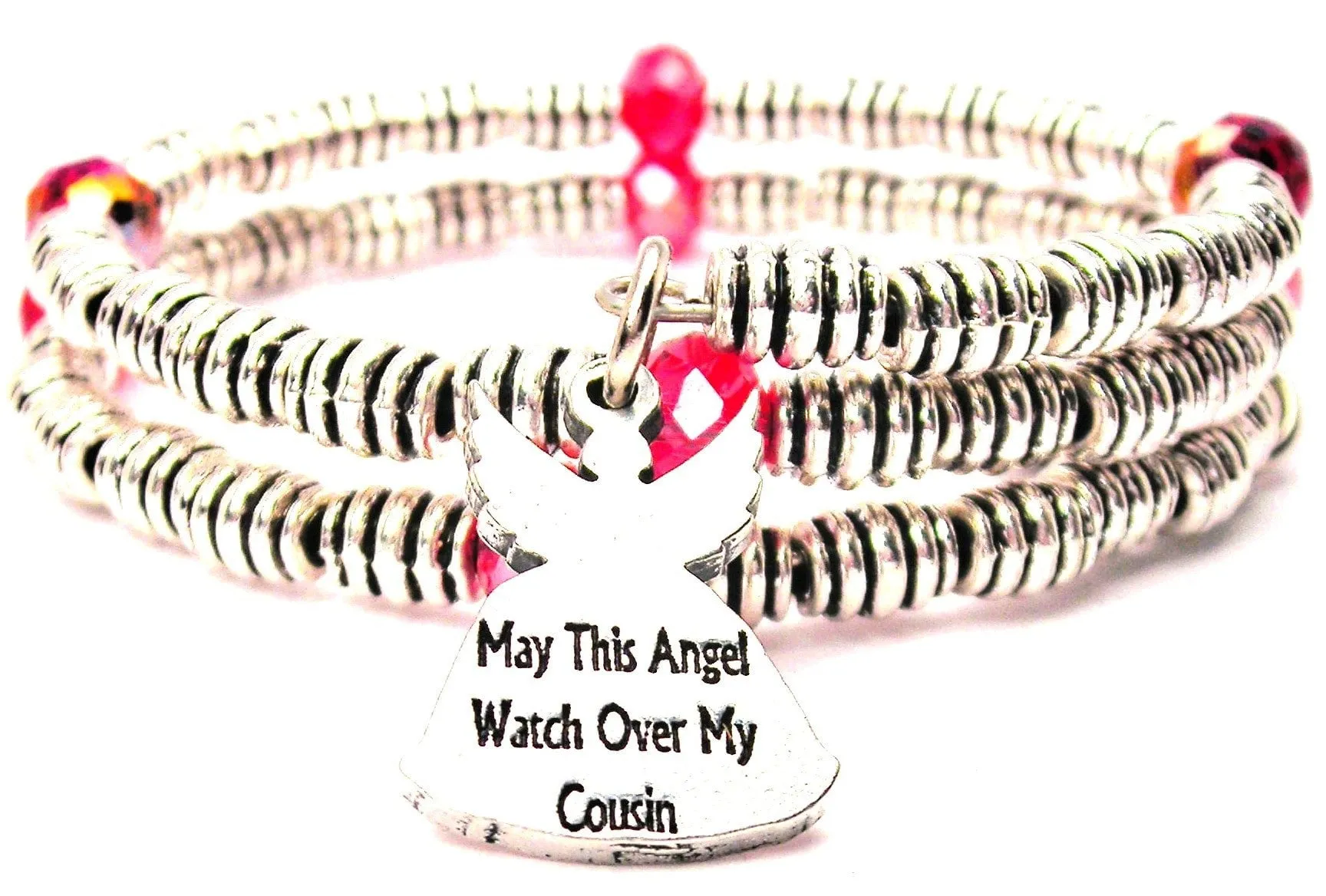 May This Angel Watch Over My Cousin Curly Coil Wrap Style Bangle Bracelet
