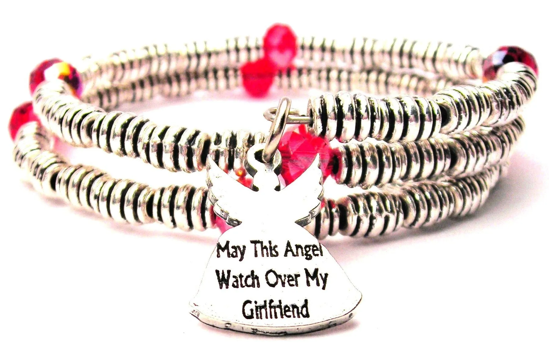 May This Angel Watch Over My Girlfriend Curly Coil Wrap Style Bangle Bracelet