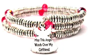 May This Angel Watch Over My Girlfriend Curly Coil Wrap Style Bangle Bracelet