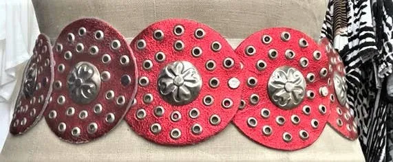 Medallion Metallic Red Leather Belt