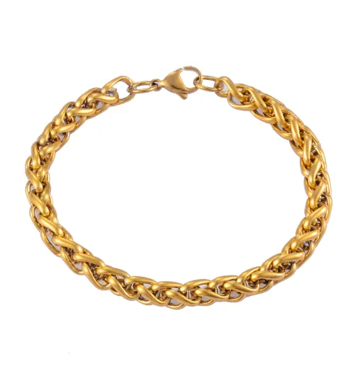 MEN'S 18K GOLD OR SILVER WATERPROOF WHEAT CHAIN BRACELET