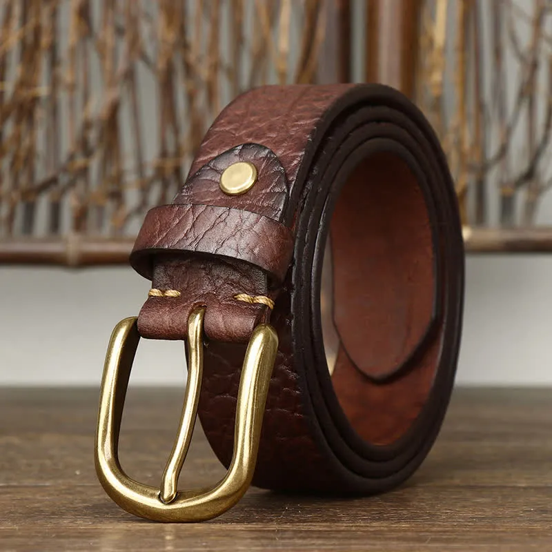 Men's Embossed Bison Skin Pattern Leather Belt