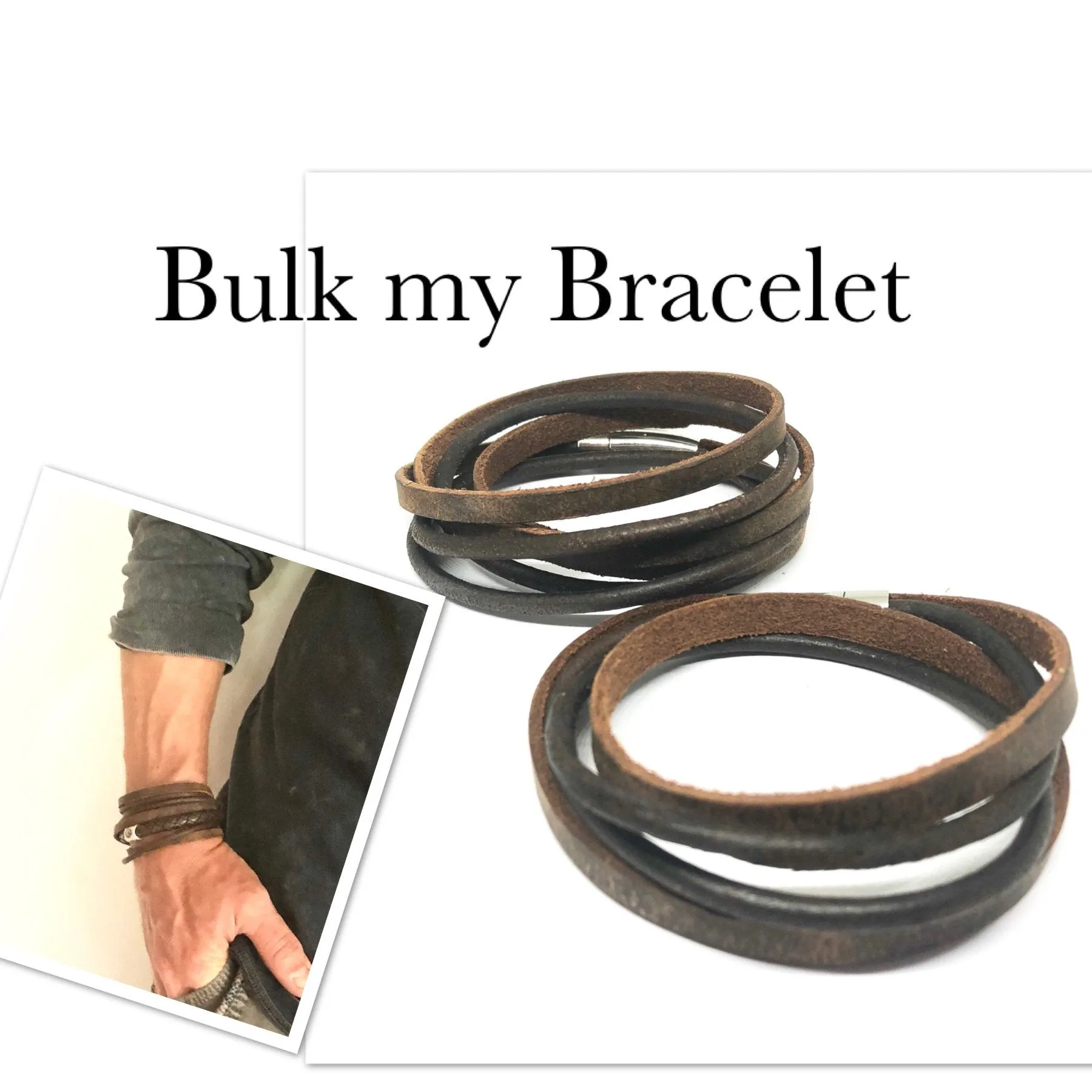 Men's Triple Banded Leather Bracelet with Custom Silver Bead