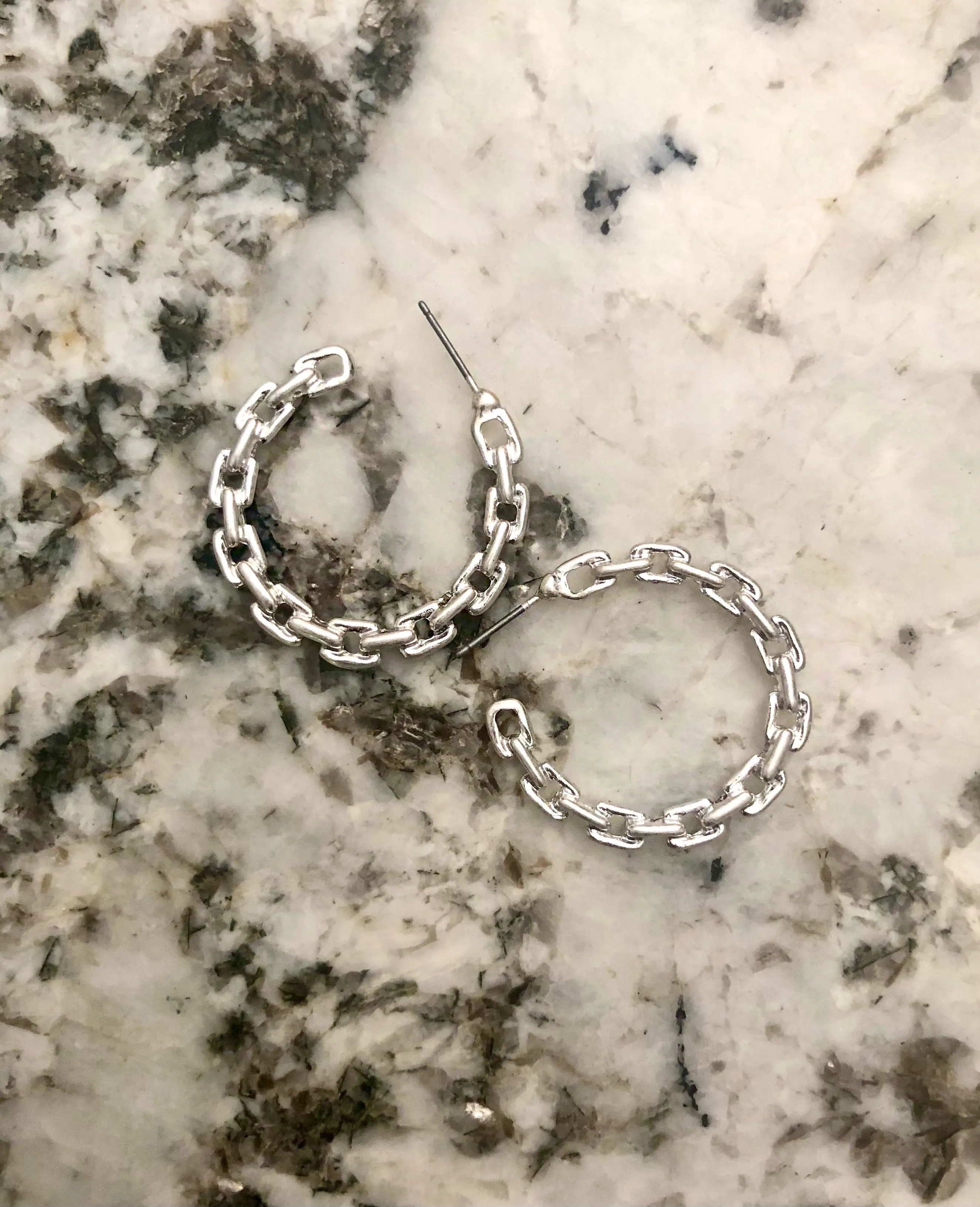 Mercer Metal Chain Link Half Hoop Earrings - Gold or Silver