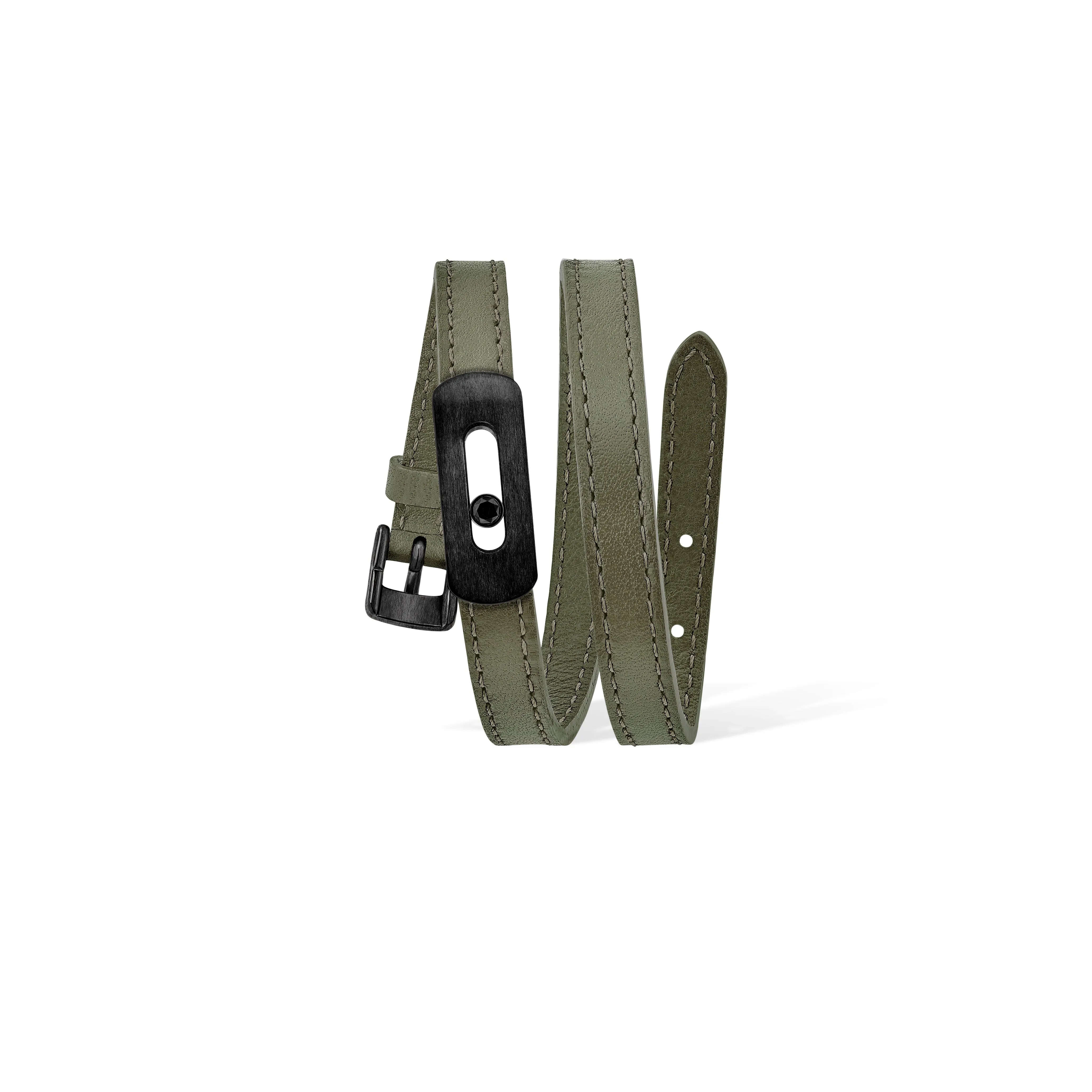 MESSIKA, MY MOVE LEATHER BRACELET, OLIVE GREEN, BLACK TITANIUM
