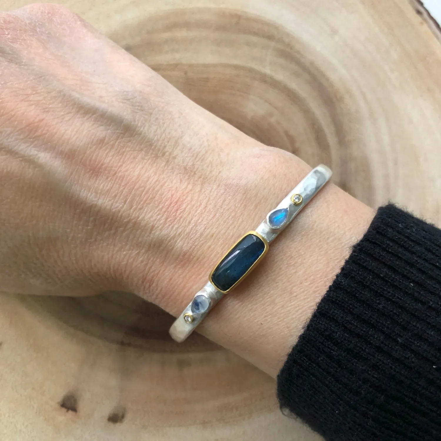 Moondance Moonstone, Labradorite, and Diamond Cuff
