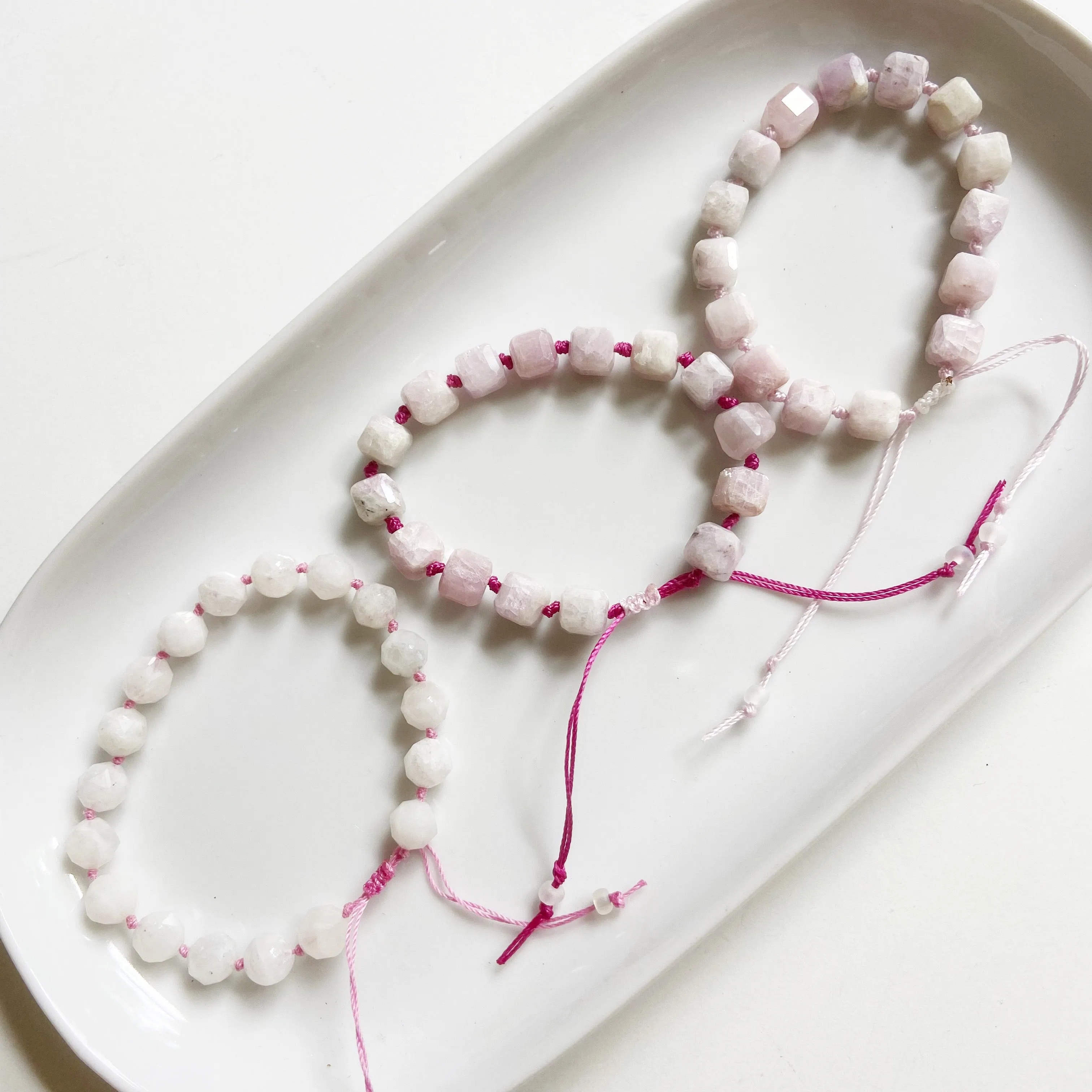 Moonstone or Kunzinite Knotted Gemstone Bracelet