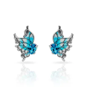 Morpho Blue Zircon Earrings in Sterling Silver