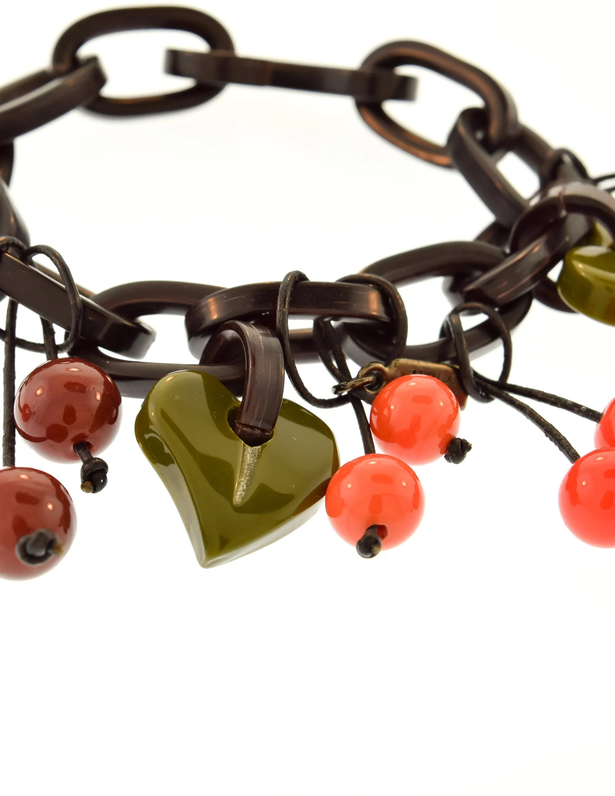 Moschino Vintage Cherry Chain Necklace and Bracelet Set