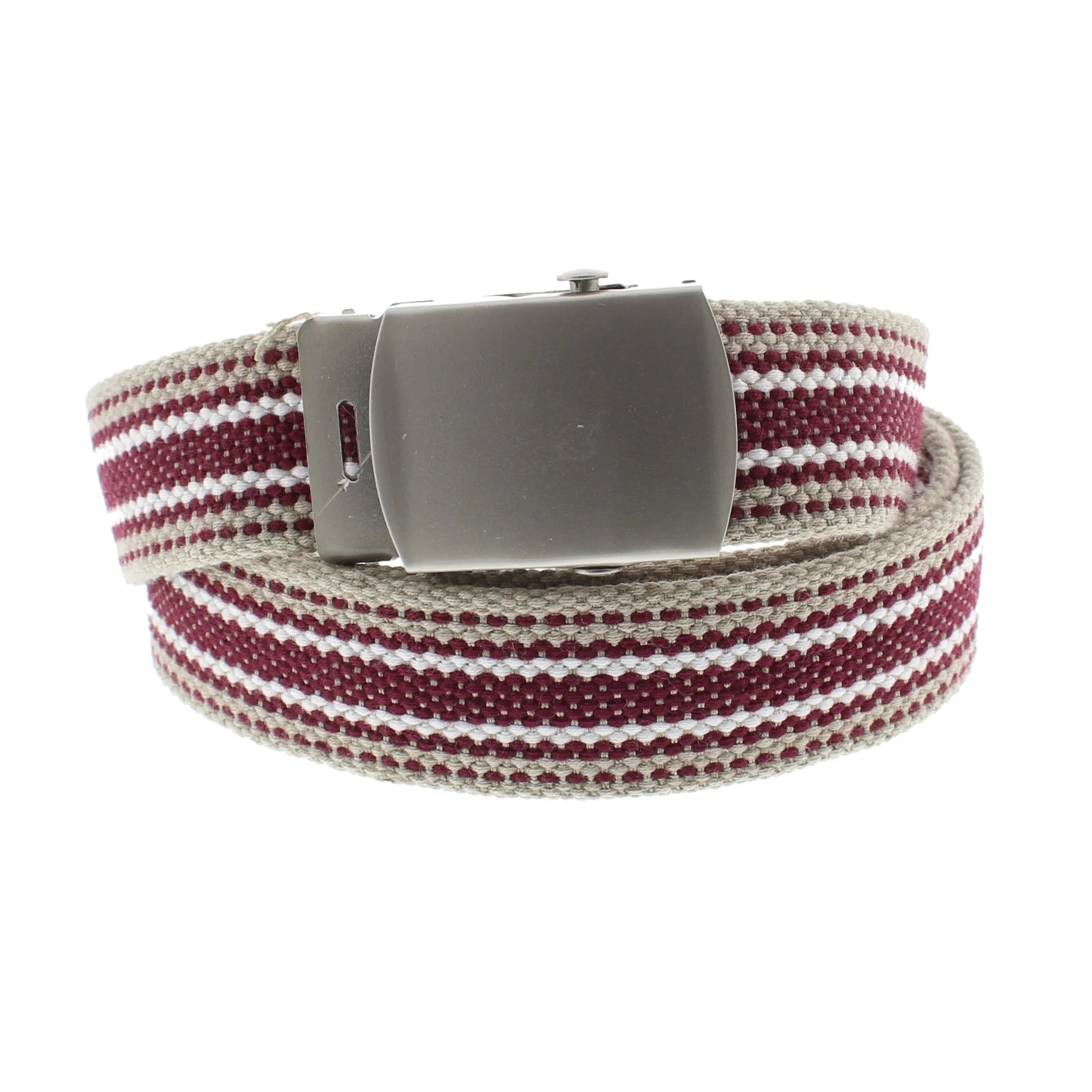 Multi Striped Canvas Webbing Belt with Shiny Silver Slider Buckle (Length - 120cm, Width - 3cm)