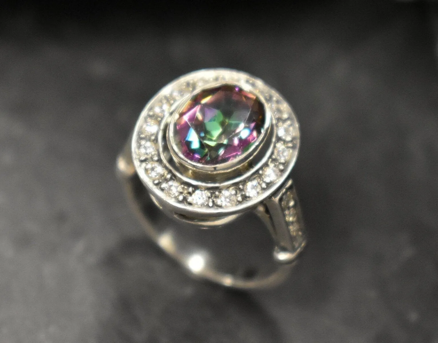 Mystic Topaz Ring - Vintage Topaz Ring - Purple Bezel Ring