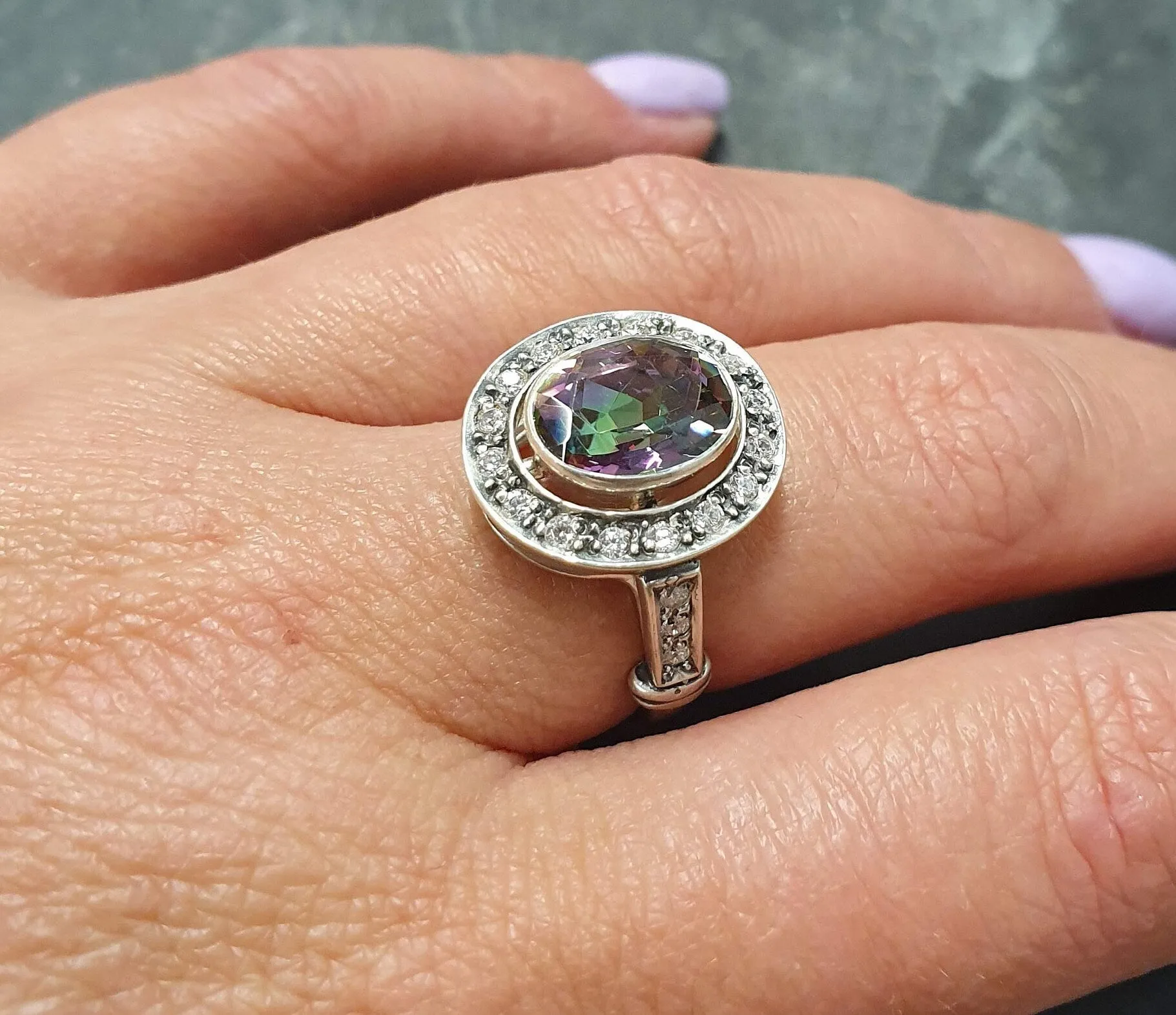 Mystic Topaz Ring - Vintage Topaz Ring - Purple Bezel Ring