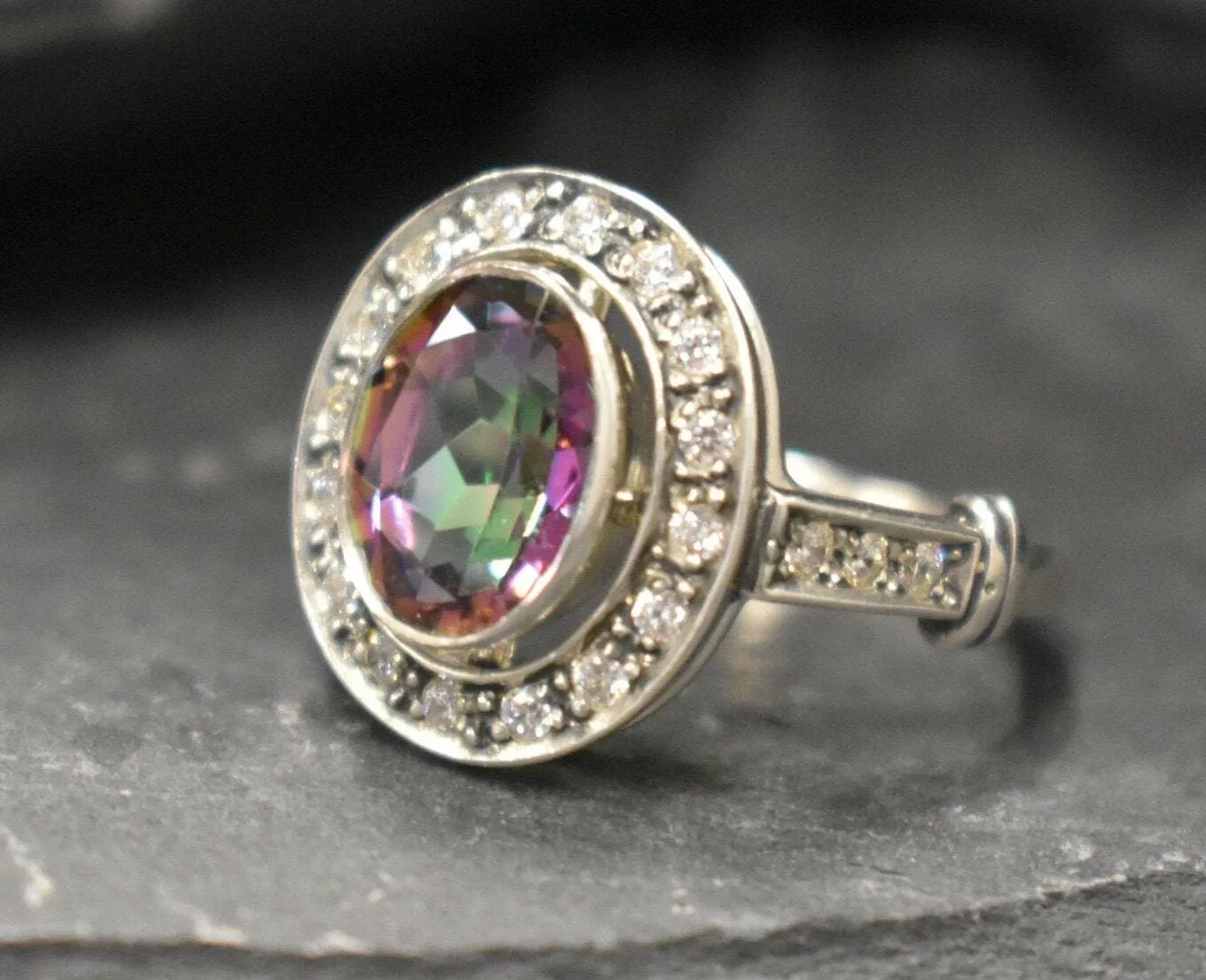 Mystic Topaz Ring - Vintage Topaz Ring - Purple Bezel Ring