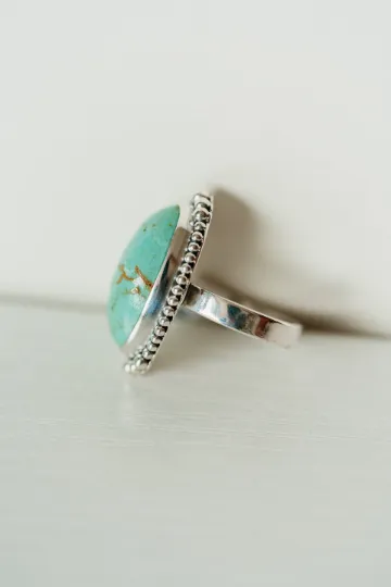 Native American Elongated Oval Turquoise Southwestern Style Rings - 925 Solid Sterling Silver Ring