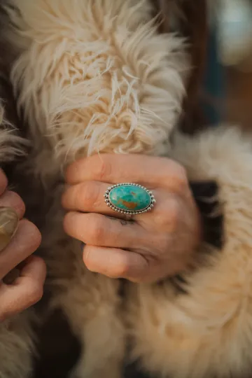 Native American Elongated Oval Turquoise Southwestern Style Rings - 925 Solid Sterling Silver Ring